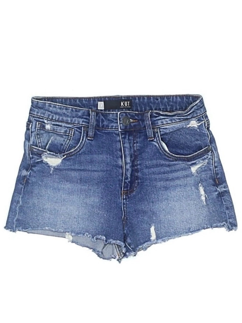 Kut from the Kloth Blue Washed Distressed Denim Shorts